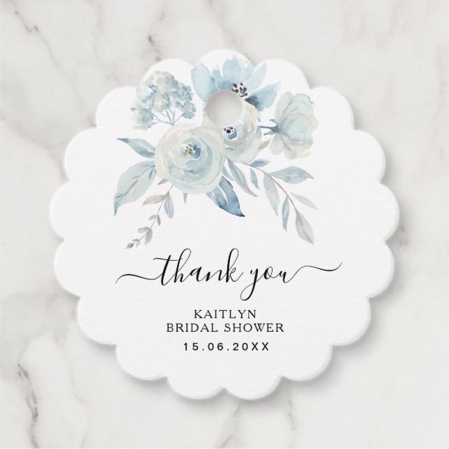 Étiquettes Cadeau fleurs bleu clair Douche nuptiale balises de faveu (Devant)