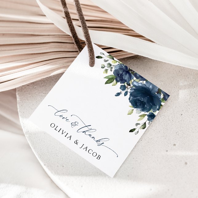 Étiquettes Cadeau Fleurs bleues de la Marine, Verdure, Boho, Mariage (Créateur téléchargé)