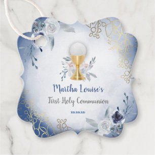 Étiquettes Cadeau Fleurs bleues de la première sainte communion
