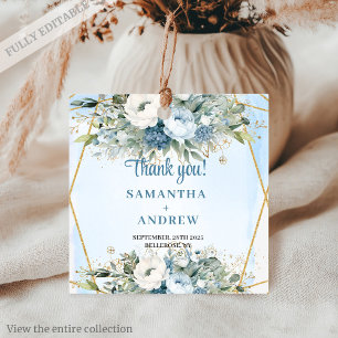 Étiquettes Cadeau Fleurs bleues Dusty modernes Parties scintillant d