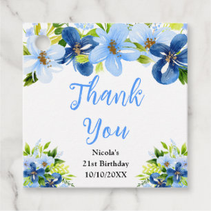 Étiquettes Cadeau Fleurs Bleues et Nuit de Mariage Remerciements