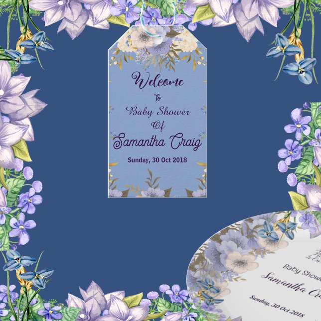 Étiquettes-cadeau Fleurs Bleues Pastel Douces Baby shower Floral Lil (Soft Pastel Blue Flowers Lilac Floral Baby Shower Gift Tags)