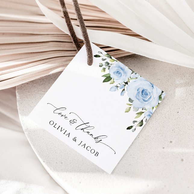 Étiquettes Cadeau Fleurs bleues poussiéreuses, Verdure, Boho, Mariag (Créateur téléchargé)