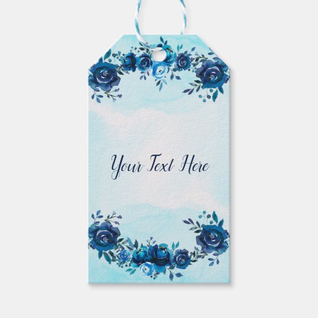 Étiquettes-cadeau Fleurs d'aquarelle bleu Indigo Mariage floral (Devant)