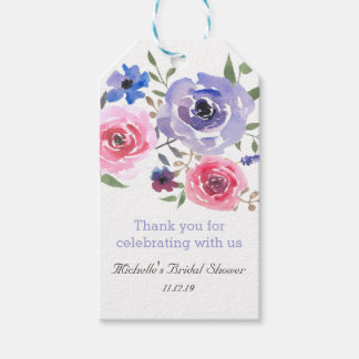 Étiquettes-cadeau Fleurs d'aquarelle Fête des mariées chic Merci