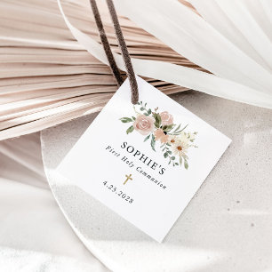 Étiquettes Cadeau Fleurs d'aquarelle neutres simples Première commun