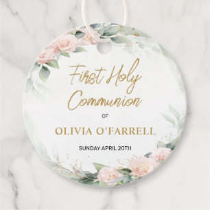 Étiquettes Cadeau Fleurs d'aquarelle rose Merci Communion