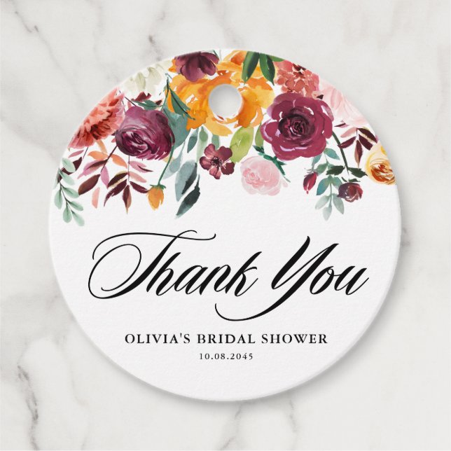 Étiquettes Cadeau Fleurs d'automne Garland Fête des mariées d'automn (Devant)