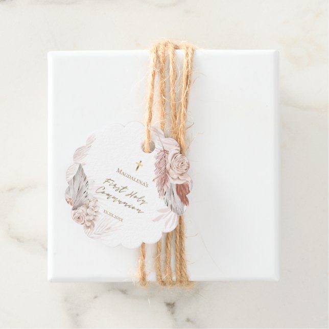 Étiquettes Cadeau Fleurs de boho de la première communion (En situation)
