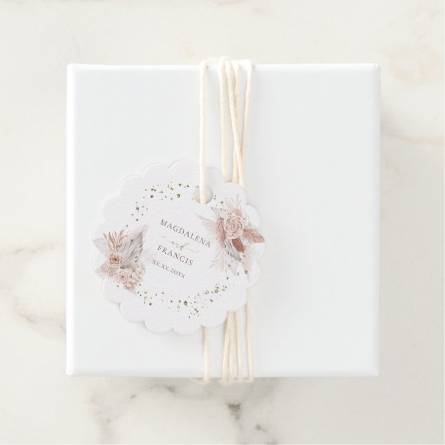 Étiquettes Cadeau fleurs de boho mariages (En situation)