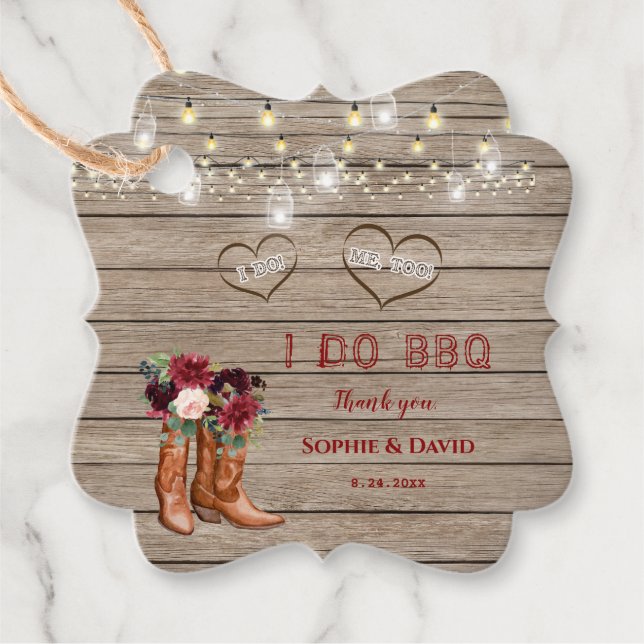 Étiquettes Cadeau Fleurs de Bourgogne Bottes Western Cowboy I DO BBQ (Devant)