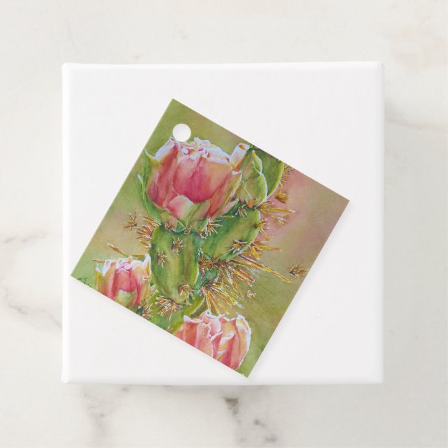 Étiquettes Cadeau Fleurs de cactus de Pêche magnifiques (En situation)