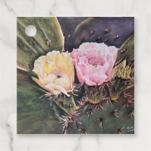Étiquettes Cadeau Fleurs de cactus du désert rose et jaune