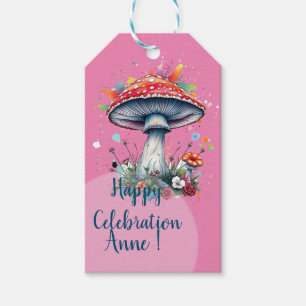 Étiquettes-cadeau Fleurs de champignon Bois Planche colorée