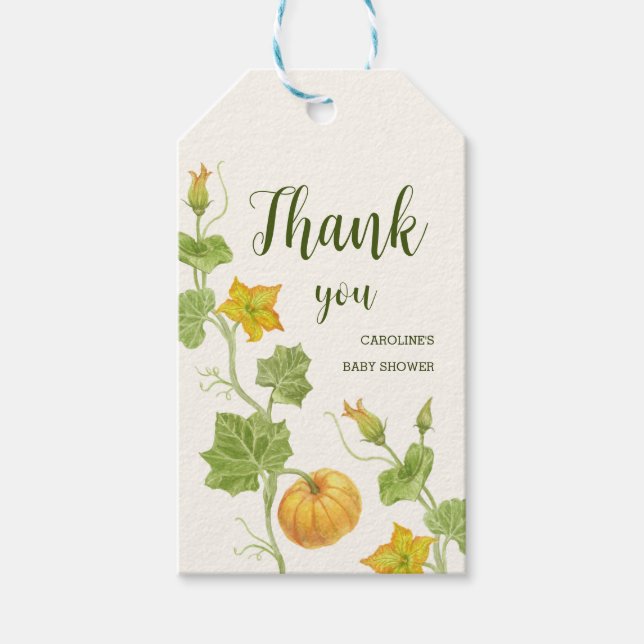 Étiquettes-cadeau fleurs de citrouille botanique (Devant)