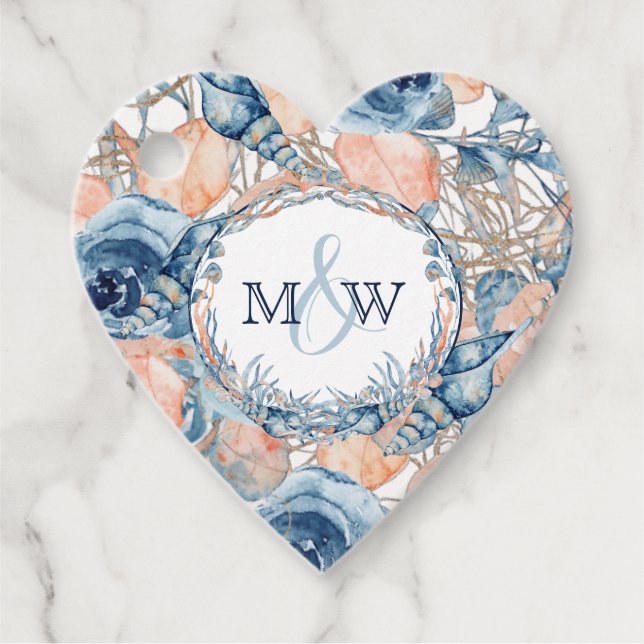 Étiquettes Cadeau Fleurs de coquillages marins Mariages nautiques (Devant)