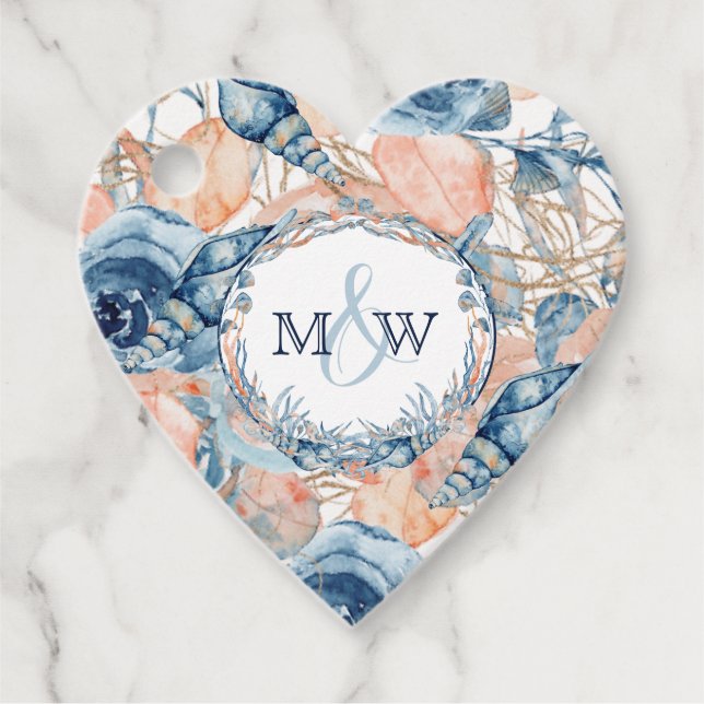 Étiquettes Cadeau Fleurs de coquillages marins Mariages nautiques (Devant)