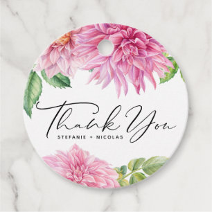 Étiquettes Cadeau Fleurs de Dahlia à l'aquarelle rose Mariage Remerc