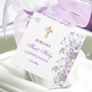 Étiquettes Cadeau Fleurs de lilas à l'aquarelle Première communion