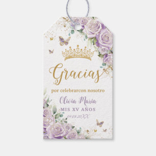 Étiquettes-cadeau Fleurs de lilas violet papillons Quinceanera 15 16