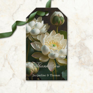 Étiquettes-cadeau Fleurs de Lotus Blanches Faveur romantique ou
