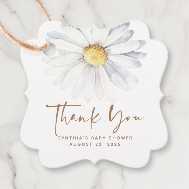 Étiquettes Cadeau Fleurs de marguerite blanche Cute Elegant Merci Bo (Devant)