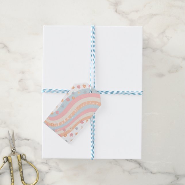 Étiquettes-cadeau Fleurs de marguerite super Retro Boho Floral (Avec de laficelle)