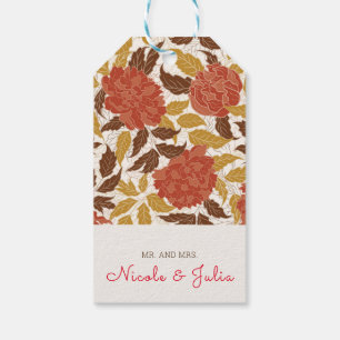 Étiquettes-cadeau Fleurs de pivoine orange poussiéreuses Mariage d'a