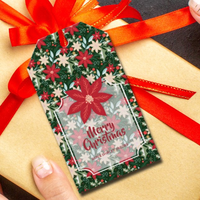 Étiquettes-cadeau Fleurs de Poinsettia Noël Feuille (Créateur téléchargé)