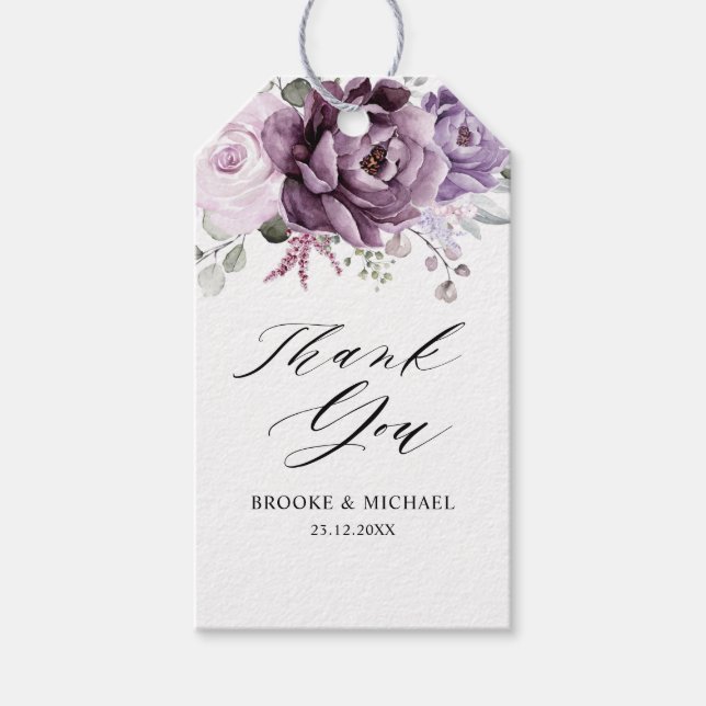Étiquettes-cadeau Fleurs de poussiéreux pourpre foncé Fleurs de mari (Devant)