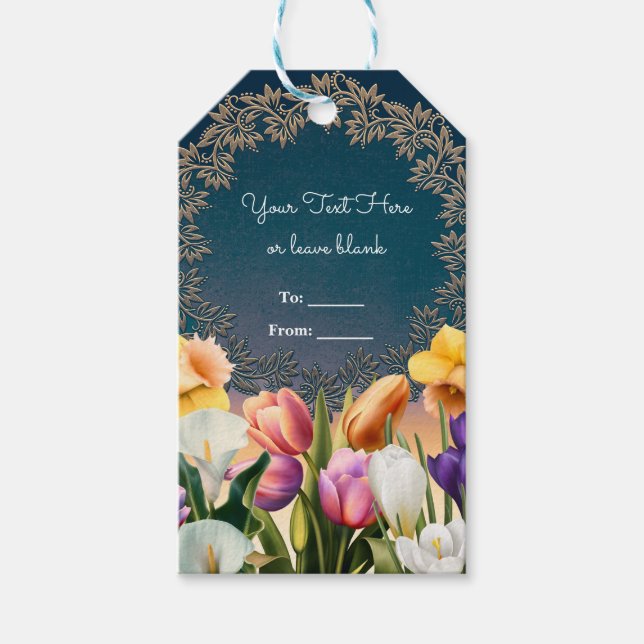 Étiquettes-cadeau Fleurs de printemps Cadre floral Elégant Chic Favo (Devant)