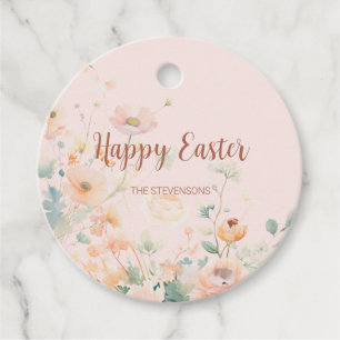 Étiquettes Cadeau Fleurs de printemps rose pastel Joyeuses Pâques