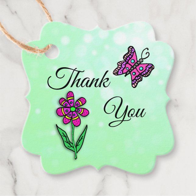 Étiquettes Cadeau Fleurs de remerciement personnalisées Cadeau Vert  (Devant)