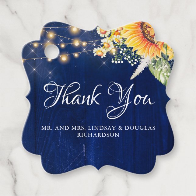 Étiquettes Cadeau Fleurs de soleil et marguerites Rustique Marine Bl (Devant)