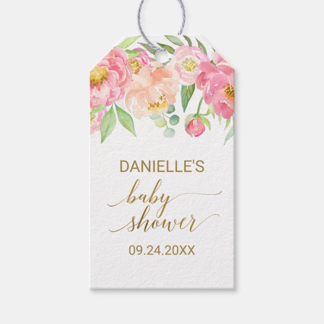Étiquettes-cadeau Fleurs de tourbe rose et de tourbe rose Baby showe (Devant)