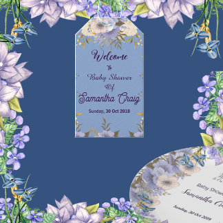 Étiquettes-cadeau Fleurs Douces Bleu Pastel Fleurs de Lilas Baby Sho