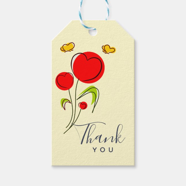 Étiquettes-cadeau Fleurs du Coeur Rouge mignonnes Merci d'illustrati (Devant)