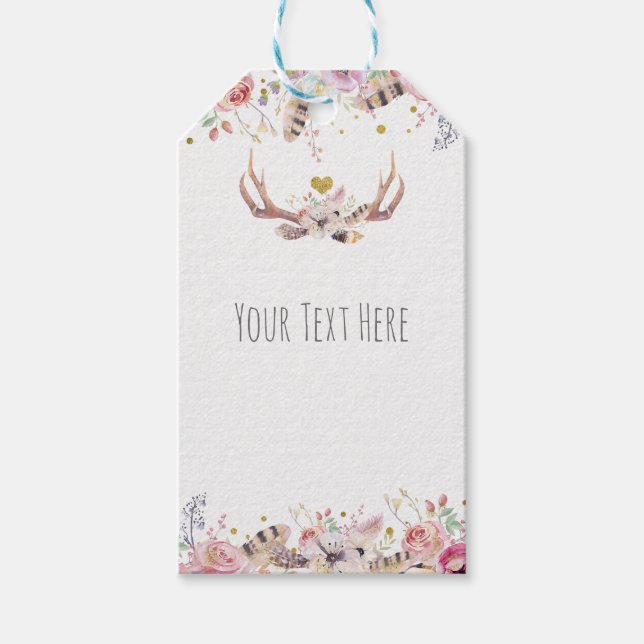 Étiquettes-cadeau Fleurs et cerfs Antlers Mariage campagnard rustiqu (Devant)