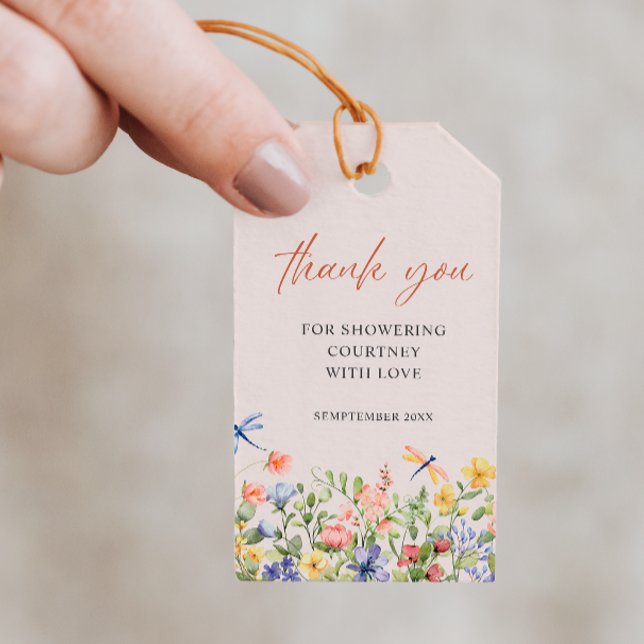 Étiquettes-cadeau Fleurs et libellules Merci Fête des mariées (Créateur téléchargé)