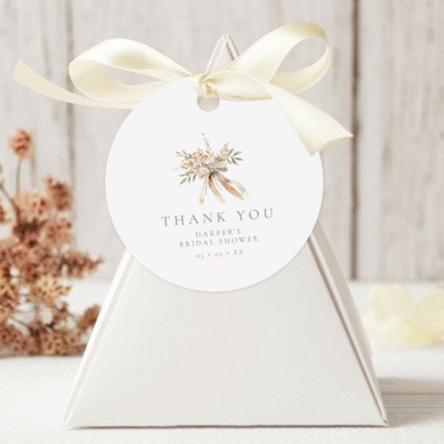 Étiquettes Cadeau Fleurs et nœud beige et sauge Remerciements de l'e (Créateur téléchargé)