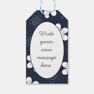Étiquettes-cadeau Fleurs et points bleu foncé Texte personnalisé Mot