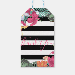 Étiquettes-cadeau Fleurs Floral Tropical Feuilles Rayures Noires et