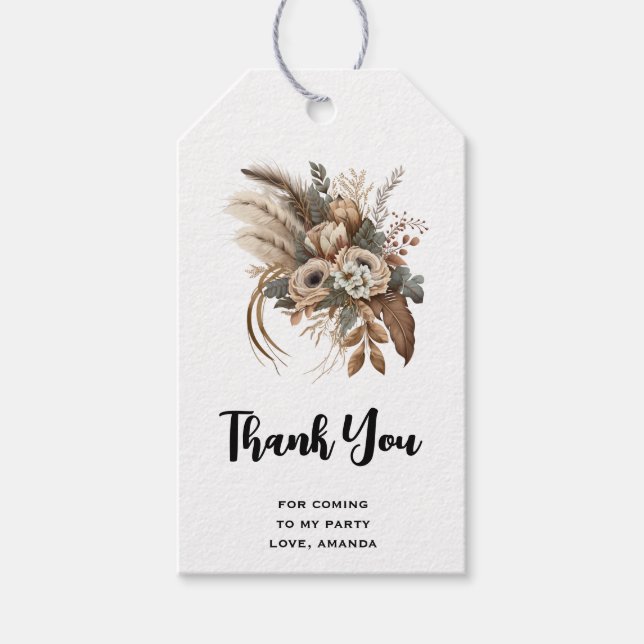 Étiquettes-cadeau Fleurs Foliage et Plumes Merci de fête (Devant)