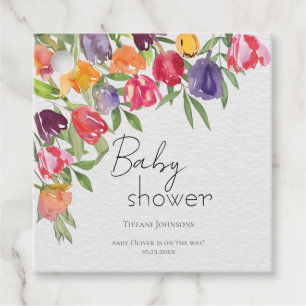 Étiquettes Cadeau Fleurs fraîches Tulipes et Baby shower verdoyant