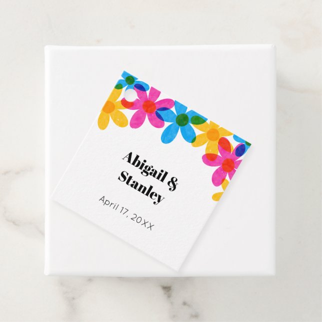 Étiquettes Cadeau Fleurs hippies brillantes et audacieuses Mariage d (En situation)