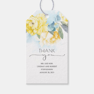 Étiquettes-cadeau Fleurs Jaunes Élégant Merci Bleu Aéré