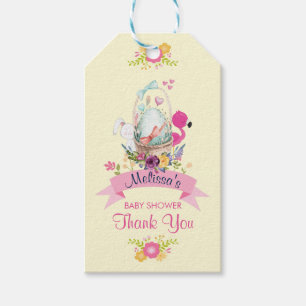 Étiquettes-cadeau Fleurs, Oeuf, Lapin & Baby shower de Flamant rose 