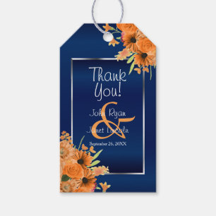 Étiquettes-cadeau Fleurs oranges sur le bleu marine