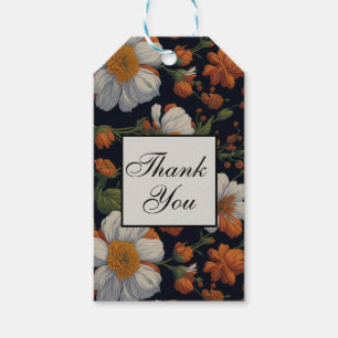 Étiquettes-cadeau Fleurs rétro orange blanc élégantes et dramatiques
