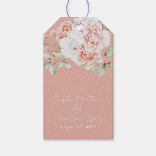 Étiquettes-cadeau Fleurs romantiques de pêche et blanches (Devant)